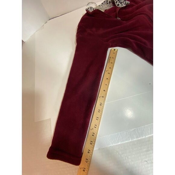 Stan Herman Fleece Zip Up Jacket Burgundy with Animal Print Collar Women's Small - Picture 8 of 8